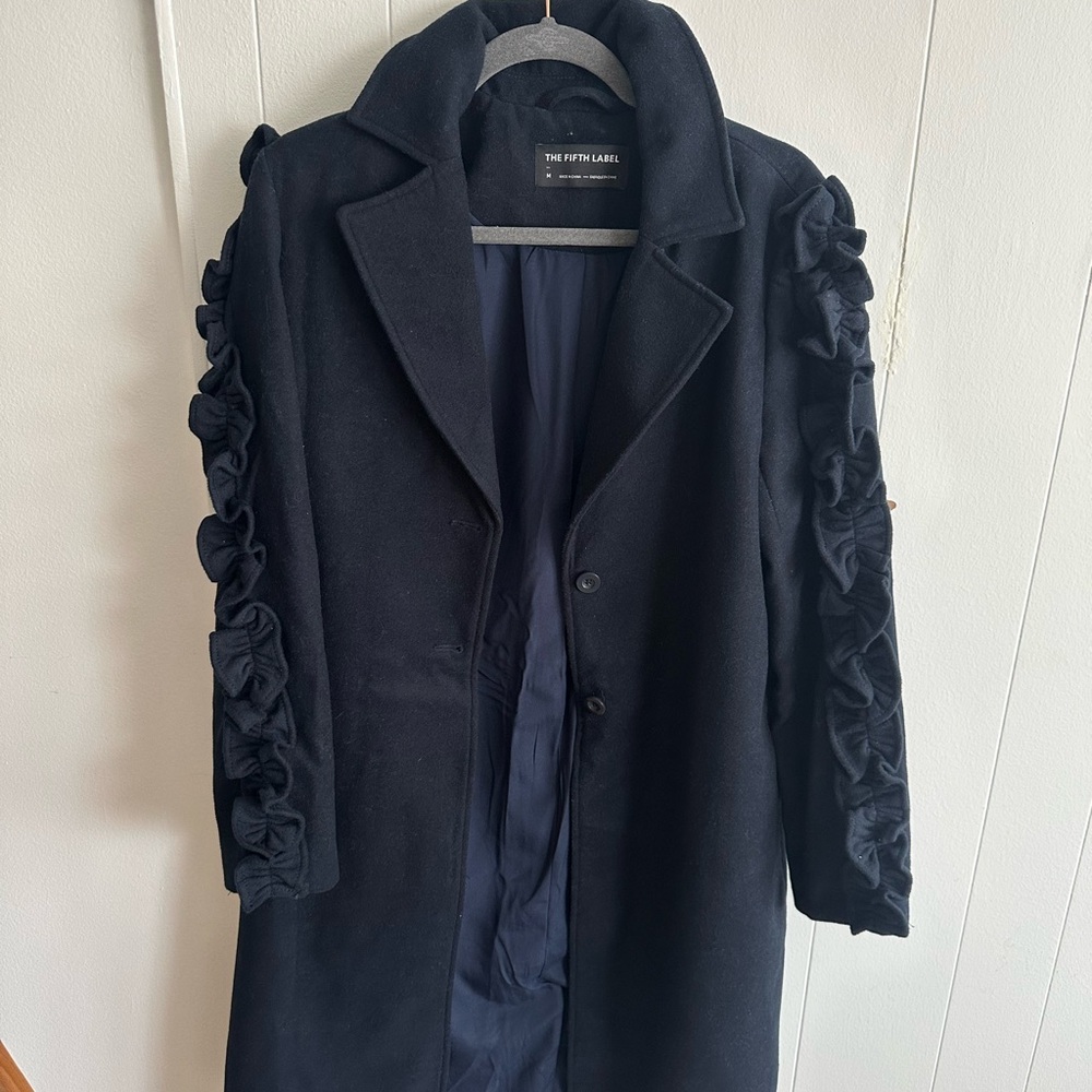 The Fifth Label Black Trench Coat with Ruffle Detail